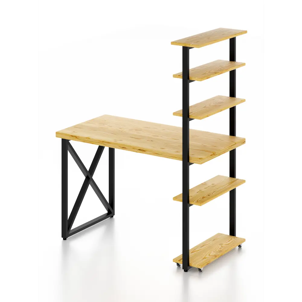 Фото 3 Стол Solarius loft с 5 полками столешница без шлифовки и покрытия 60x145x90 см черные металлические крестообразные ножки сосна цвет некрашеный Фото 3 Стол Solarius loft с 5 полками столешница без шлифовки и покрытия 60x145x90 см черные металлические крестообразные ножки сосна цвет некрашеный