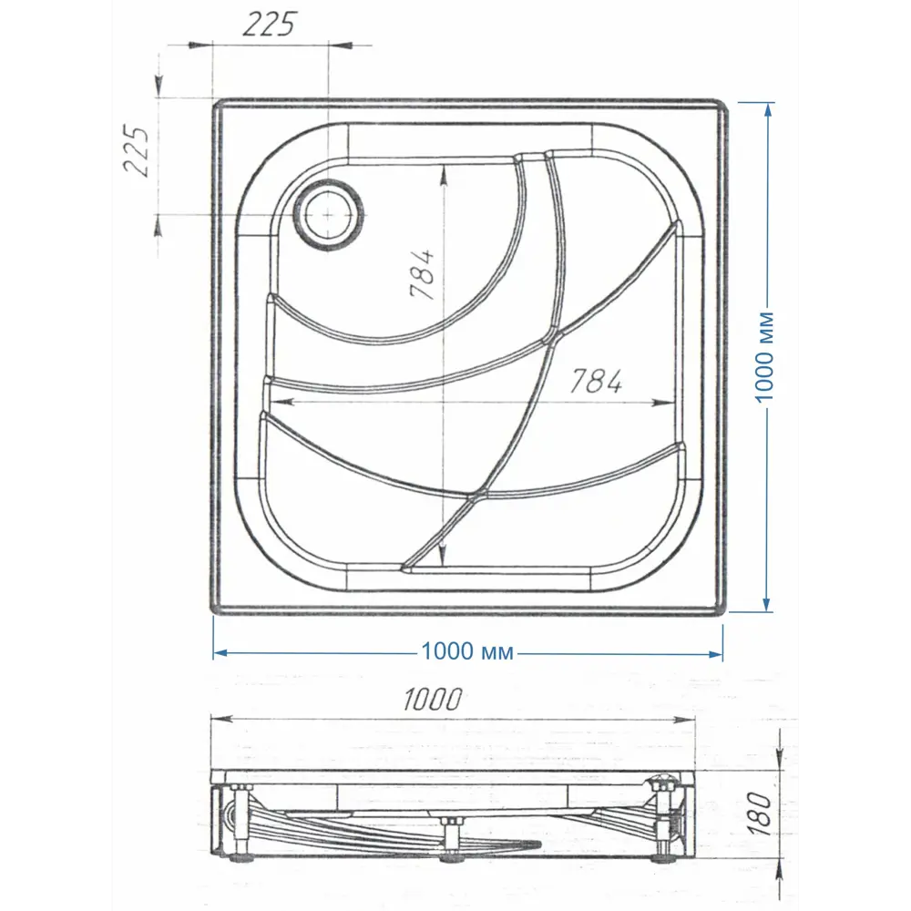 Фото 6 Поддон для душа 1Marka Freya New 100х100 см в наборе 4 в 1: поддон, панель, ножки, сифон