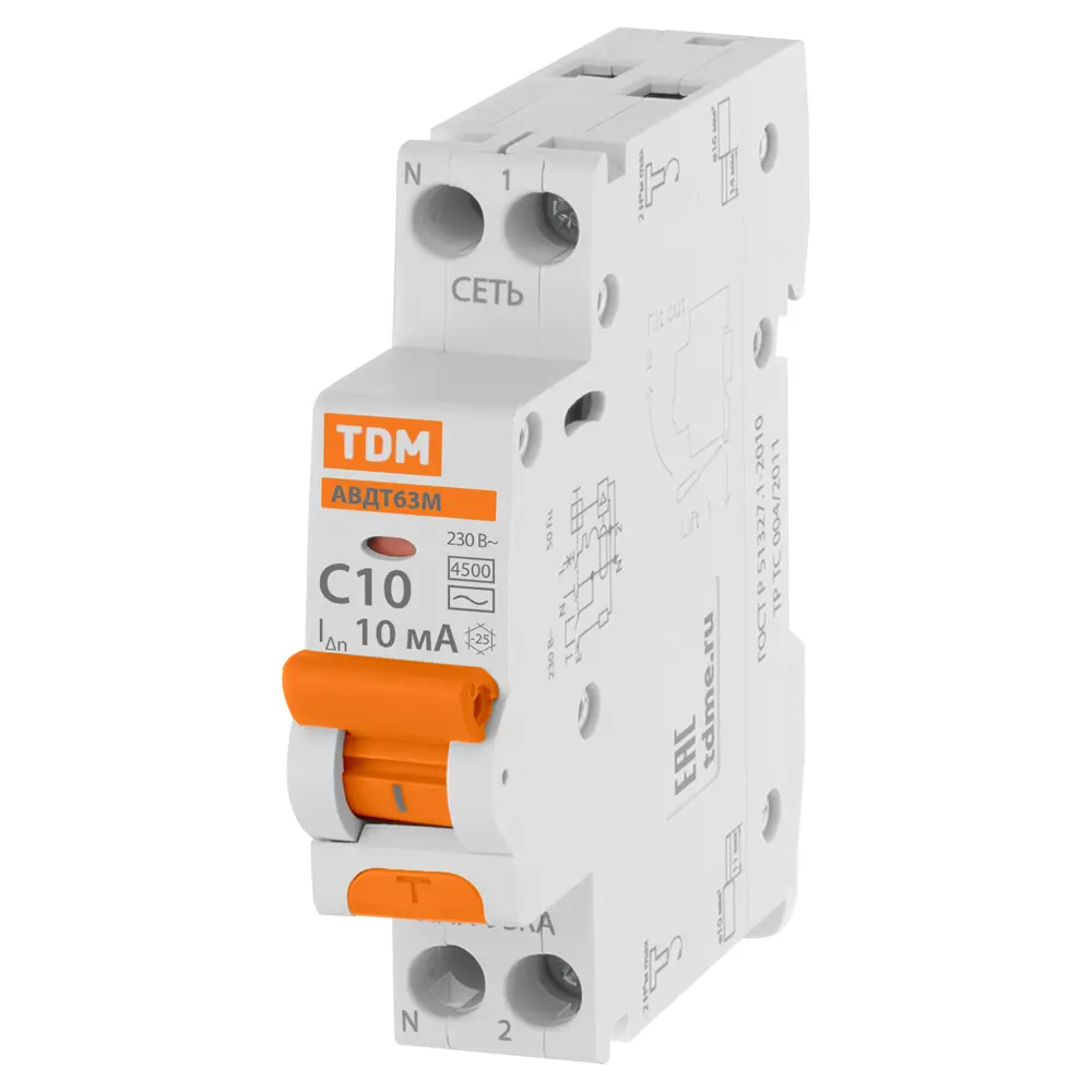 Фото Дифференциальный автомат TDM Electric 63М 2P N C10 А 10 мА 4.5 кА АС Фото Дифференциальный автомат TDM Electric 63М 2P N C10 А 10 мА 4.5 кА АС