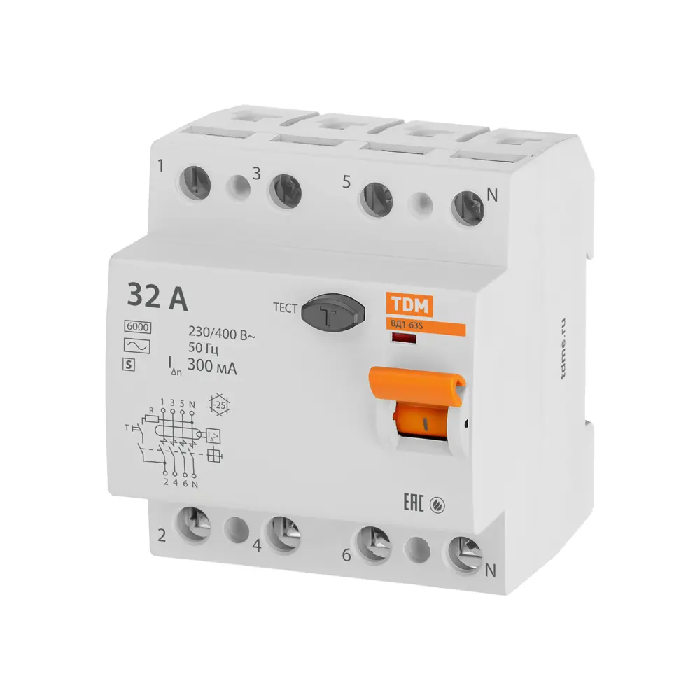 Фото УЗО TDM Electric ВД1-63S 4Р 32 А 300 мА 6 кА AC Фото УЗО TDM Electric ВД1-63S 4Р 32 А 300 мА 6 кА AC