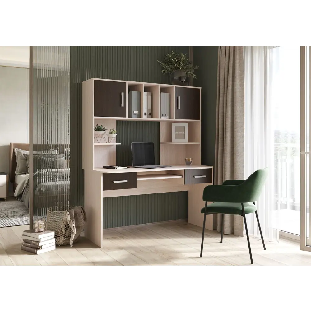 Фото 2 Компьютерный стол Стендмебель СК8В 140x170x60 см ЛДСП цвет бежевый/коричневый