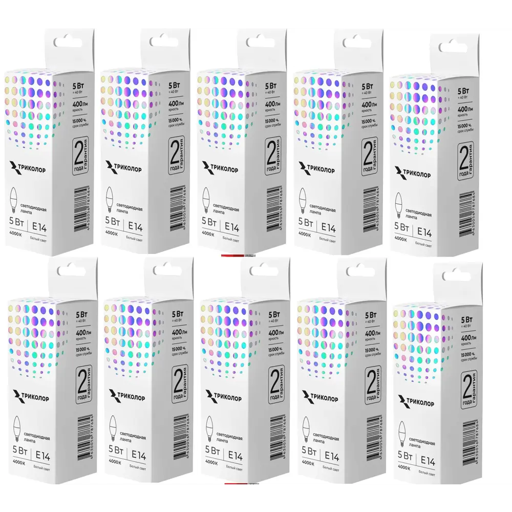 Фото Набор ламп светодиодных cob Триколор Led-tr-c375w4ke14 E14 180-250 В 5 Вт свеча белая 400 Лм 5 шт Фото Набор ламп светодиодных cob Триколор Led-tr-c375w4ke14 E14 180-250 В 5 Вт свеча белая 400 Лм 5 шт