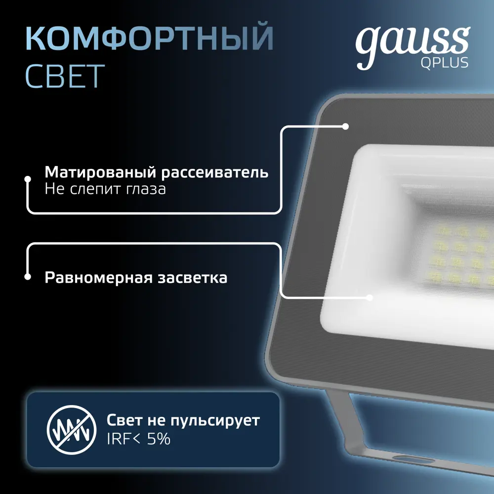 Фото 4 Прожектор светодиодный уличный Gauss 690511320 LED IP65 Qplus 20 Вт 6500K 1700 Лм 200-240 В холодный белый свет Фото 4 Прожектор светодиодный уличный Gauss 690511320 LED IP65 Qplus 20 Вт 6500K 1700 Лм 200-240 В холодный белый свет