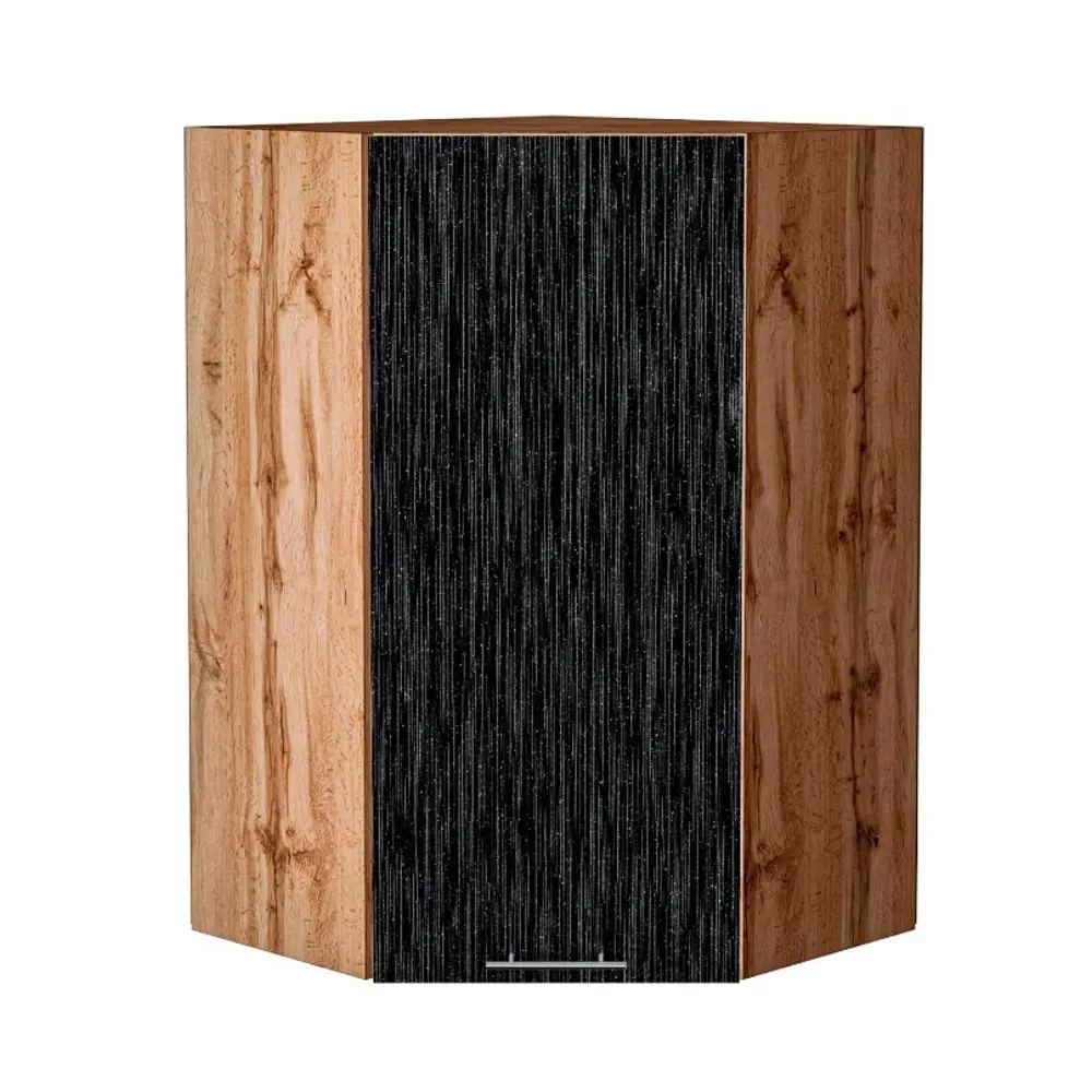 Фото Угловой навесной шкаф Василиса 59.20x92x59.20 см фасад черный МДФ каркас дуб вотан ЛДСП Kameol Фото Угловой навесной шкаф Василиса 59.20x92x59.20 см фасад черный МДФ каркас дуб вотан ЛДСП Kameol