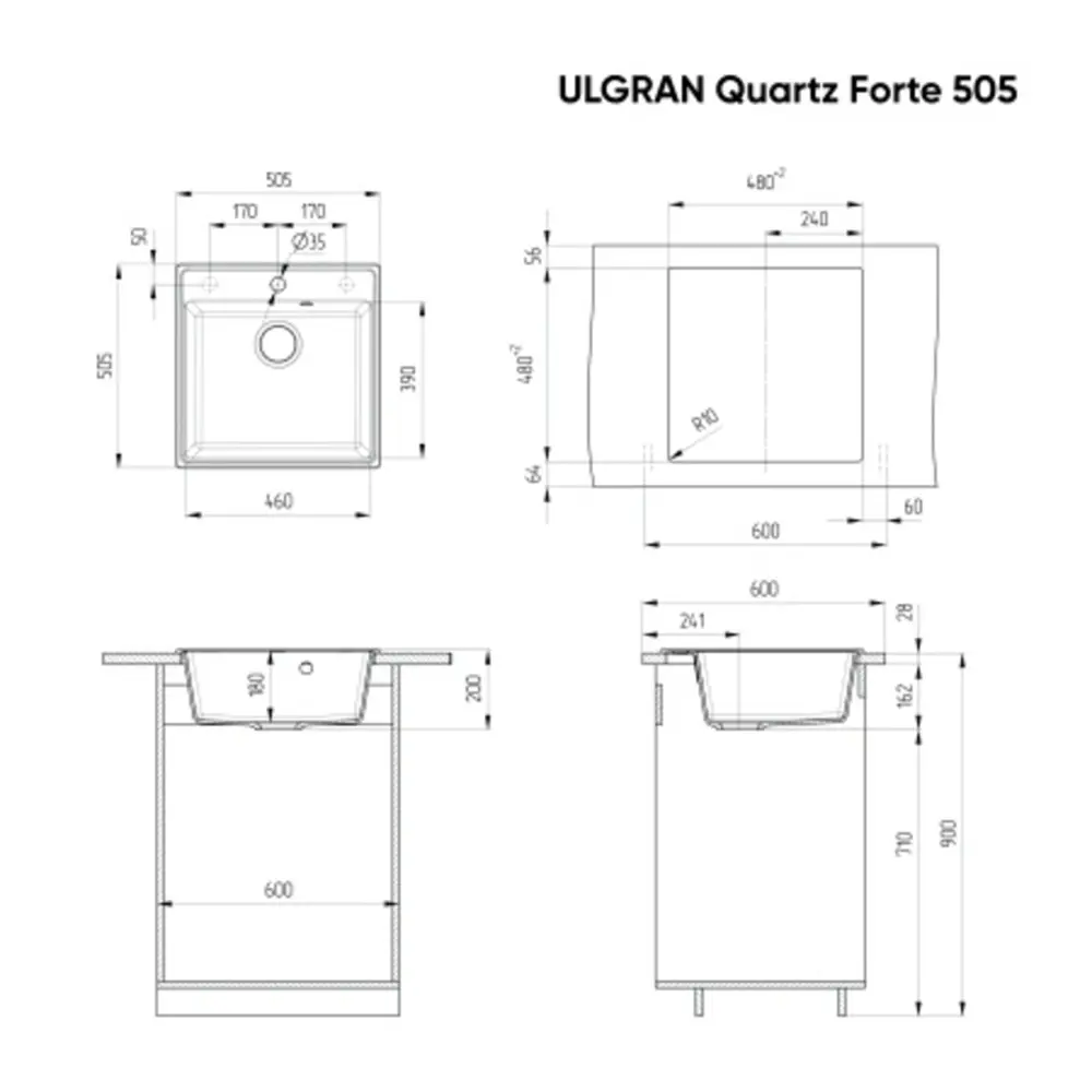 Фото 2 Мойка для кухни Ulgran Forte 505-03 50.5x50.5 см глубина чаши 18 см кварц цвет бежевый Фото 2 Мойка для кухни Ulgran Forte 505-03 50.5x50.5 см глубина чаши 18 см кварц цвет бежевый
