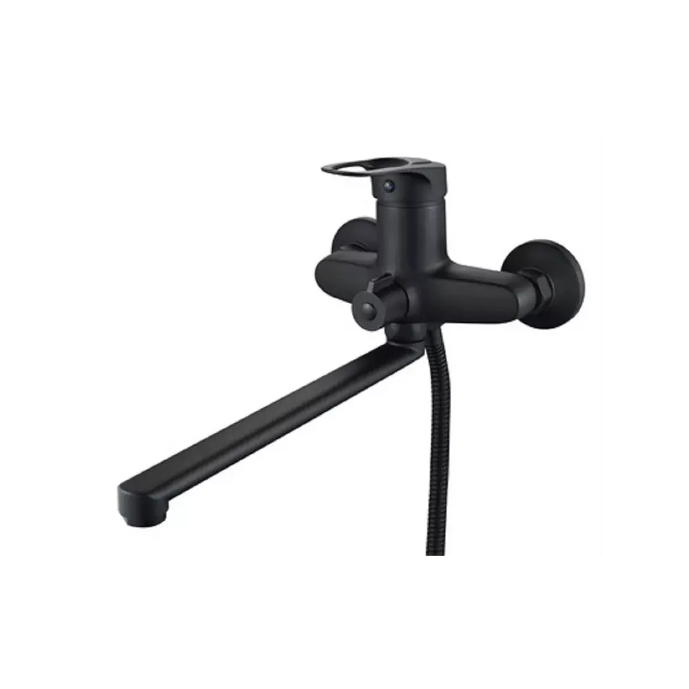 Фото 3 Смеситель для ванны Aloute A3163H с длинным 30 см изливом цвет черный матовый