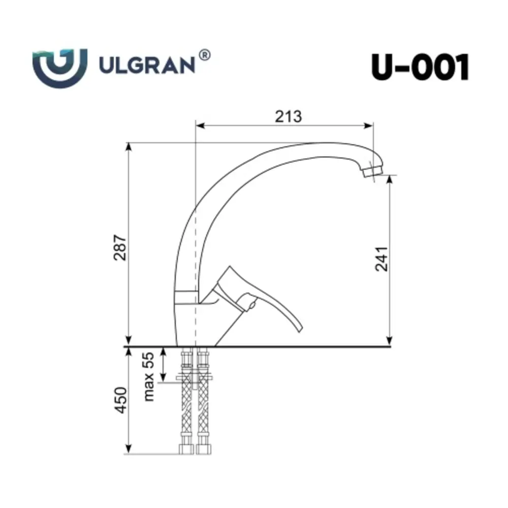 Фото 2 Смеситель для кухни Ulgran ULGRAN Classic поворотный излив 24.1 см цвет серый