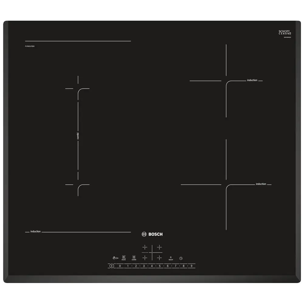 Фото 2 Индукционная варочная панель Bosch PVS651FB5E 59.2 см 4 конфорки цвет черный 280780 Фото 2 Индукционная варочная панель Bosch PVS651FB5E 59.2 см 4 конфорки цвет черный 280780