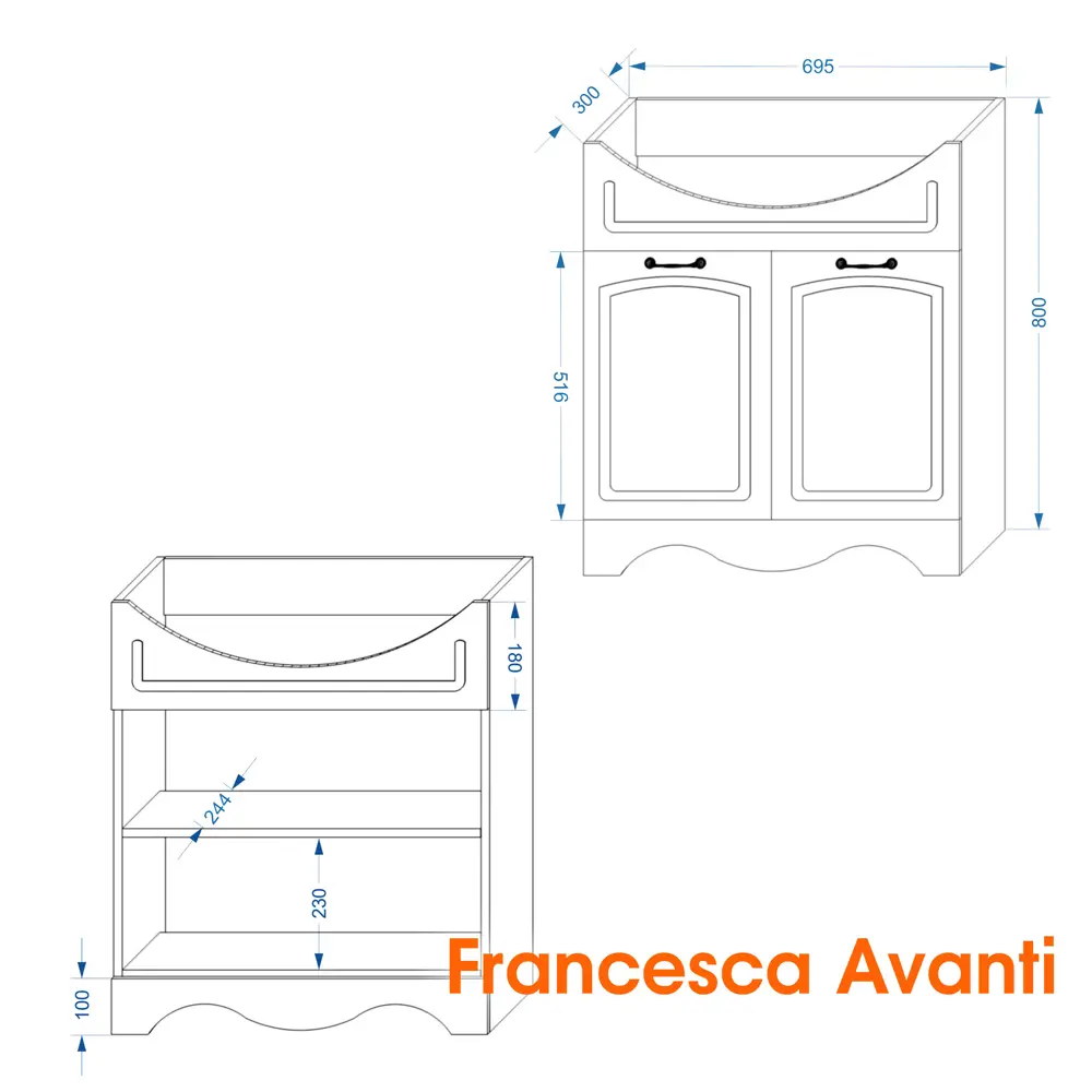 Фото Тумба с раковиной Francesca Avanti Империя 75-2 цвет белый 2 двери, раковина Элеганс 75 Фото Тумба с раковиной Francesca Avanti Империя 75-2 цвет белый 2 двери, раковина Элеганс 75