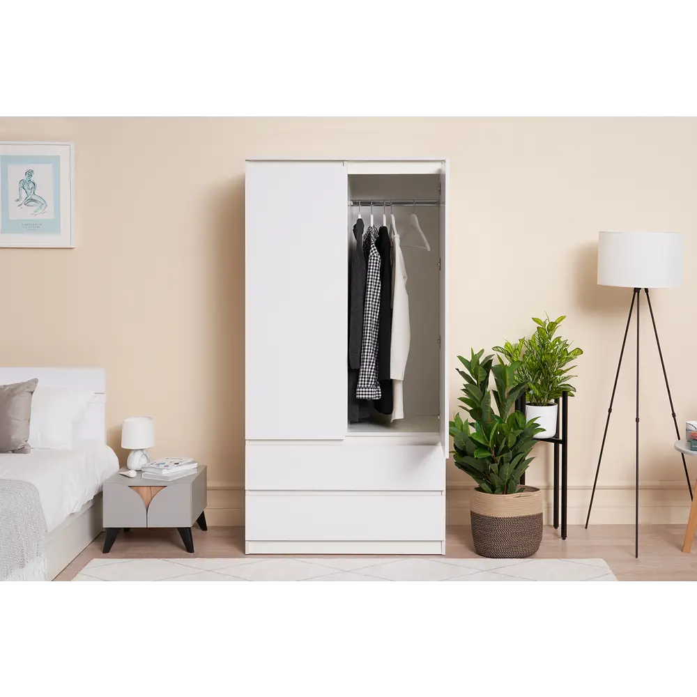 Фото 5 Шкаф Миф 90.20x179.60x51.40 см 2 дверный ЛДСП цвет белый глянец/белый