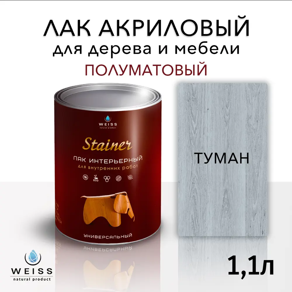 Фото Лак для дерева Weiss интерьерный 5084 туман полуматовый 1.1 л Фото Лак для дерева Weiss интерьерный 5084 туман полуматовый 1.1 л