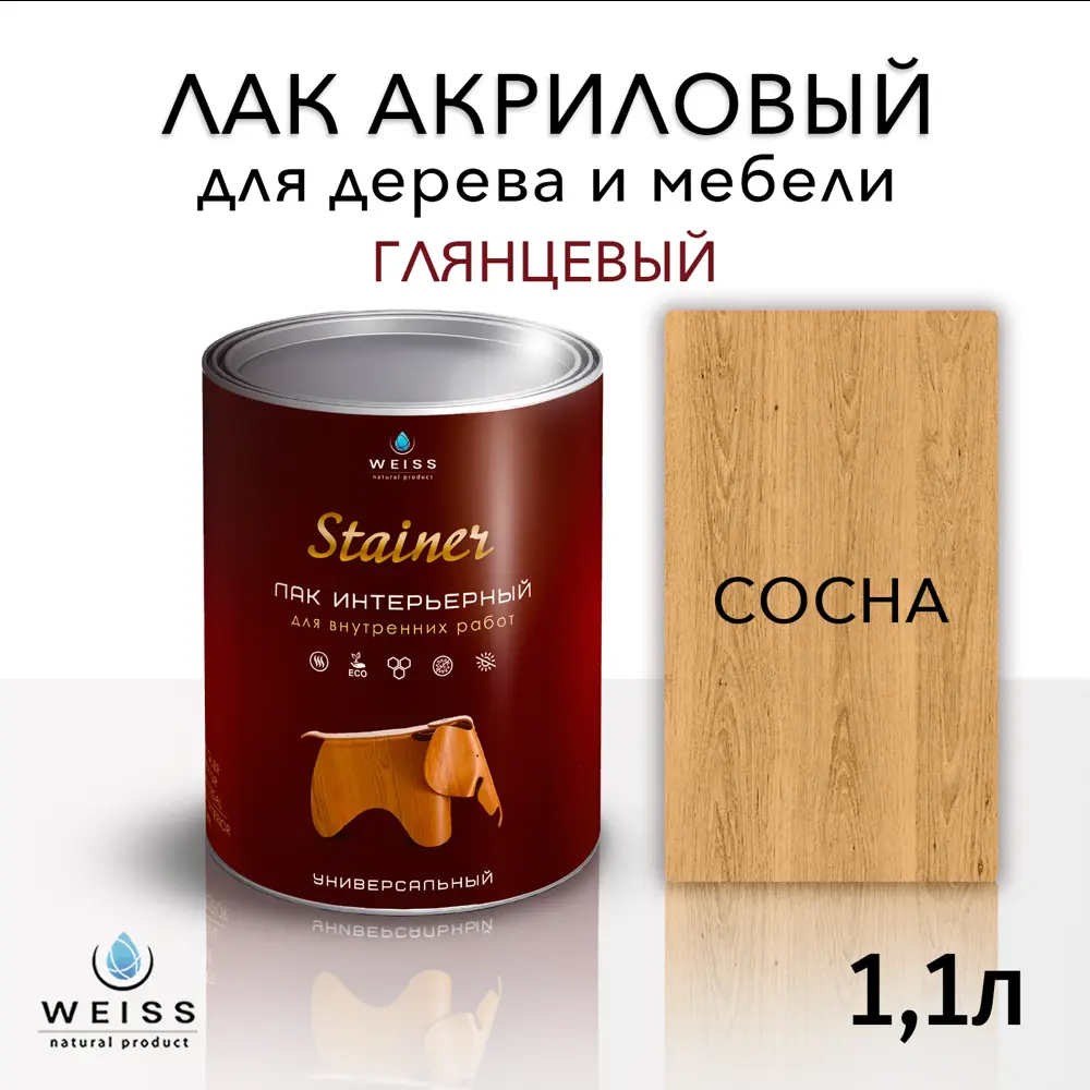 Фото Лак для дерева Weiss интерьерный 003 сосна глянцевый 1.1 л Фото Лак для дерева Weiss интерьерный 003 сосна глянцевый 1.1 л