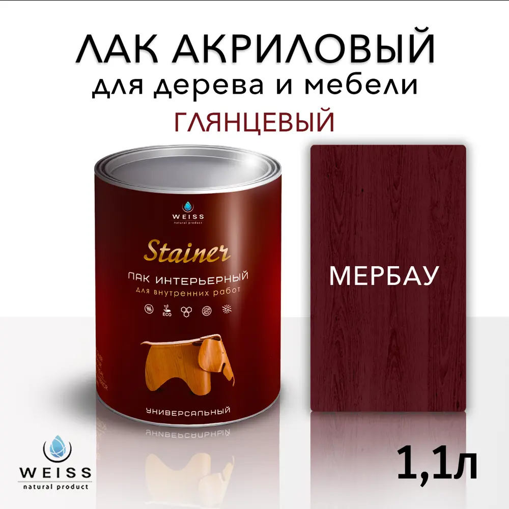 Фото Лак для дерева Weiss интерьерный Ral 3005 мербау глянцевый 1.1 л Фото Лак для дерева Weiss интерьерный Ral 3005 мербау глянцевый 1.1 л