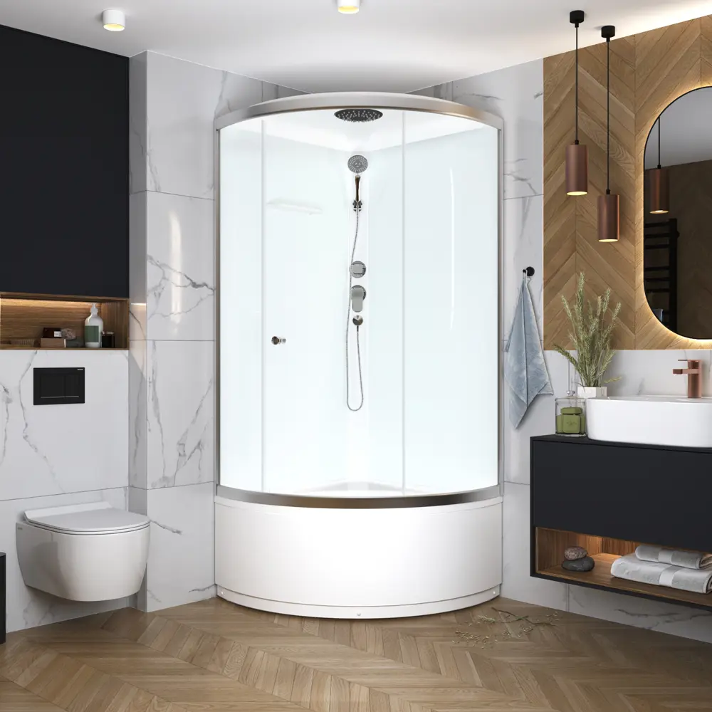 Фото 5 Душевая кабина Domani-Spa Simple высокий поддон 90x90 см цвет хром Фото 5 Душевая кабина Domani-Spa Simple высокий поддон 90x90 см цвет хром