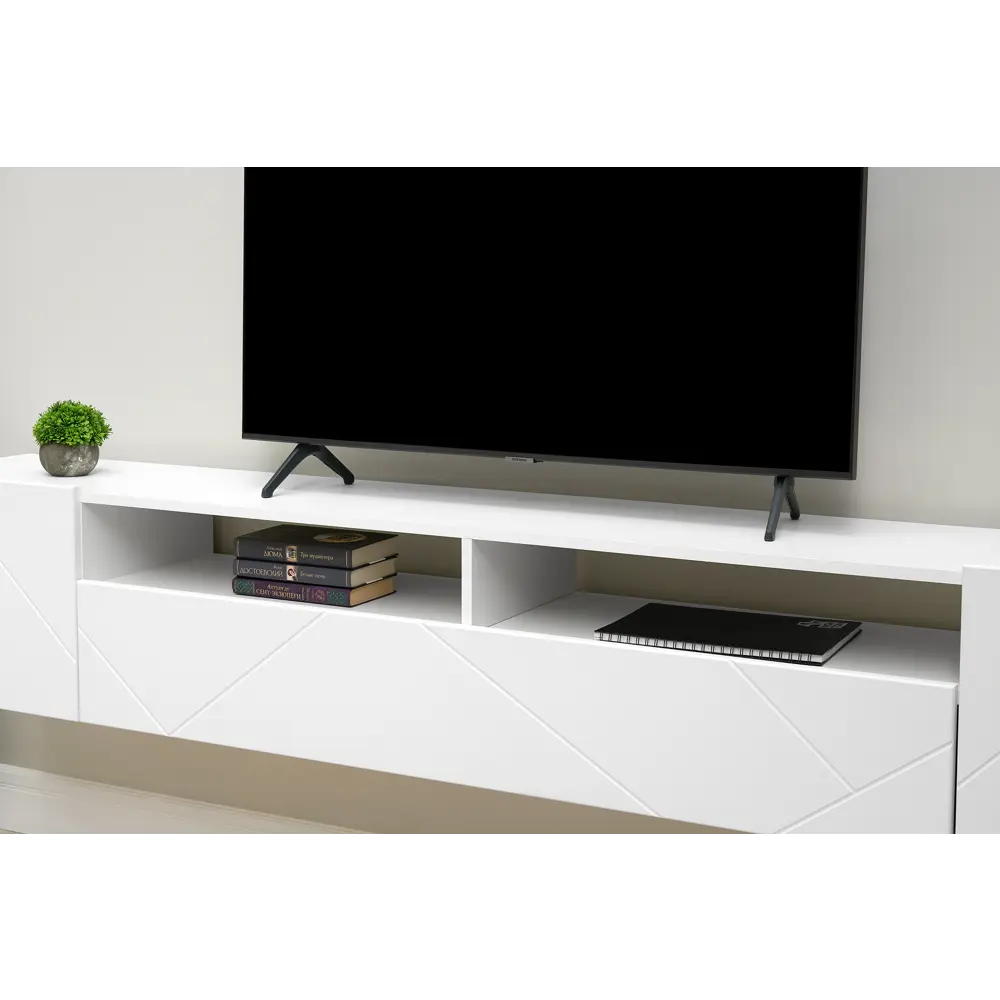 Фото 9 Тумба под телевизор Олимп П00335595 213x38.2x35 см ЛДСП цвет белый Фото 9 Тумба под телевизор Олимп П00335595 213x38.2x35 см ЛДСП цвет белый