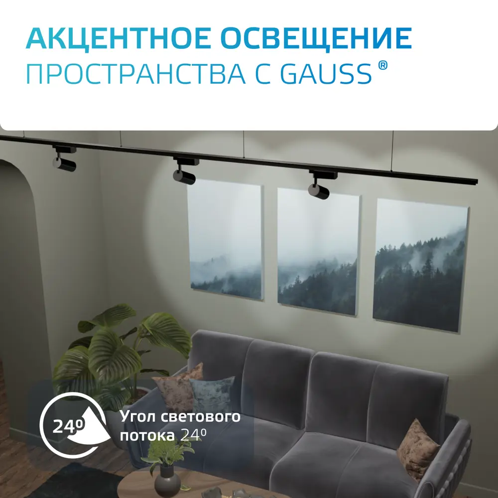 Фото 3 Трековый светильник Gauss TR071 24Вт 18304000К встроенные светодиоды Фото 3 Трековый светильник Gauss TR071 24Вт 18304000К встроенные светодиоды