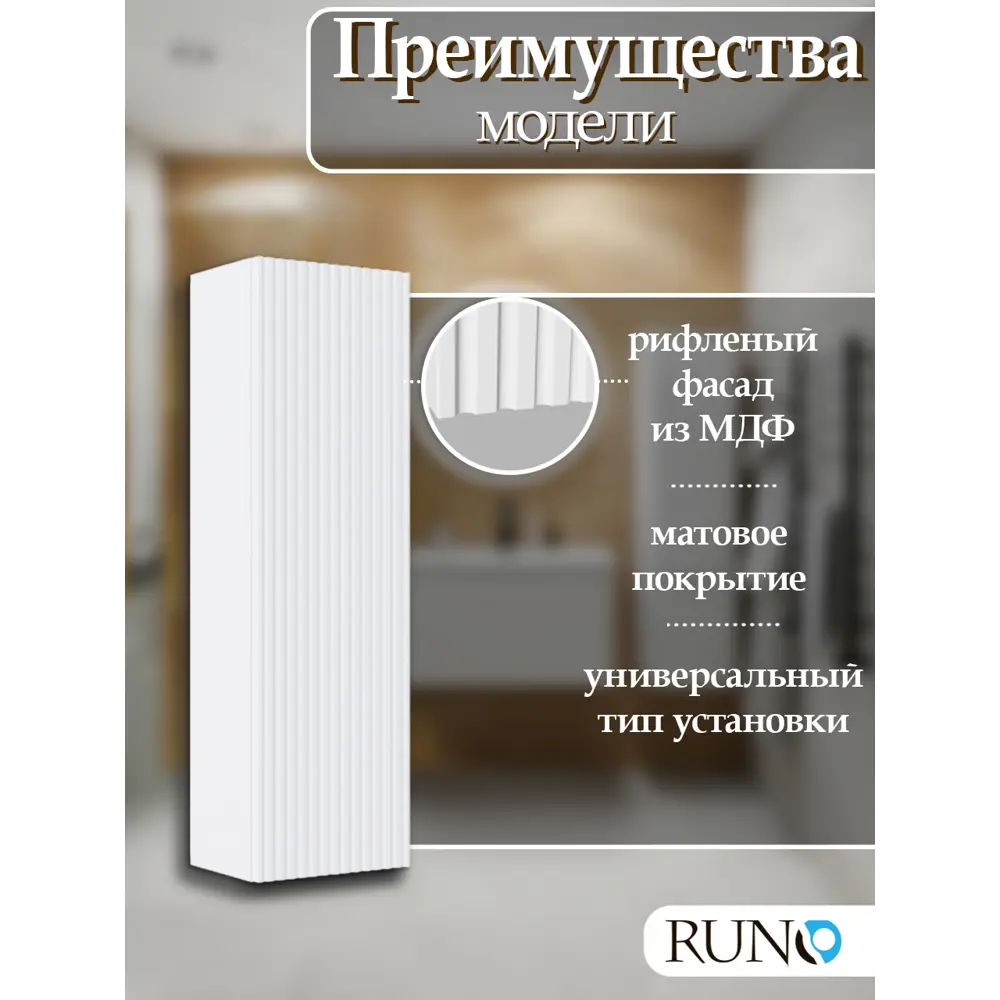 Фото 3 Шкаф для ванной RUNO Соренто 20 подвесной универсальный белый Фото 3 Шкаф для ванной RUNO Соренто 20 подвесной универсальный белый