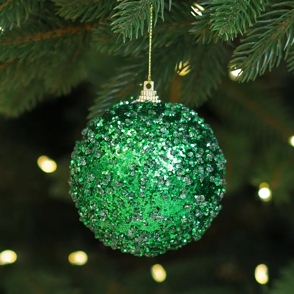 Фото Елочное украшение Шар с зелеными блестками Christmas ø8 см цвет зеленый Фото Елочное украшение Шар с зелеными блестками Christmas ø8 см цвет зеленый