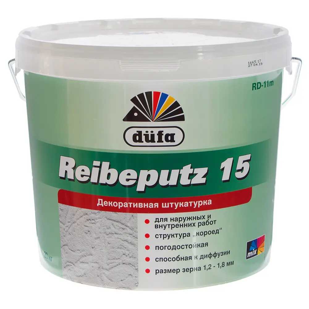 Фото Dufa Штукатурка "Короед" REIBEPUTZ 15 декоративная 20кг Фото Dufa Штукатурка "Короед" REIBEPUTZ 15 декоративная 20кг