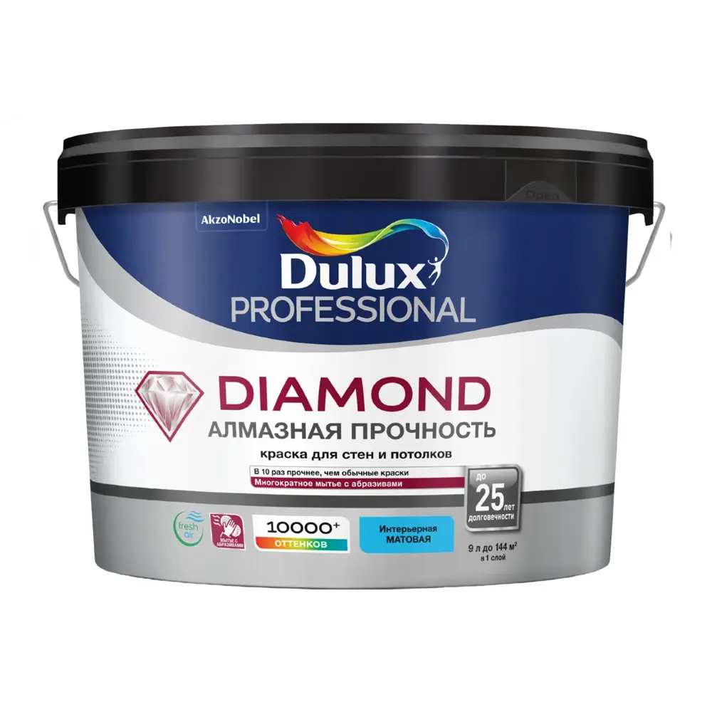 Фото Краска для стен и потолков Dulux Diamond Matt прозрачная база BW 9 л