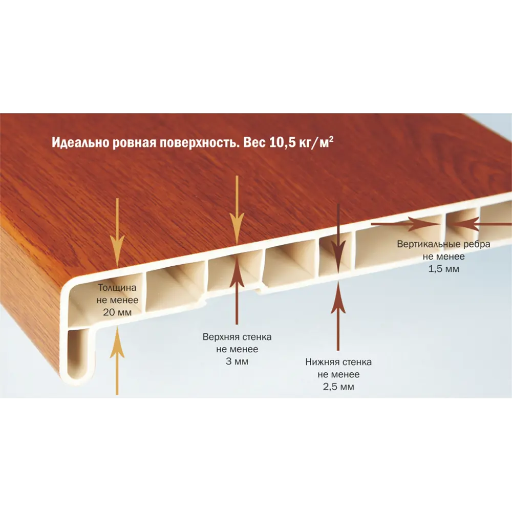 Фото 3 Подоконник ПВХ Crystallit 2000x200x20мм махагон матовый