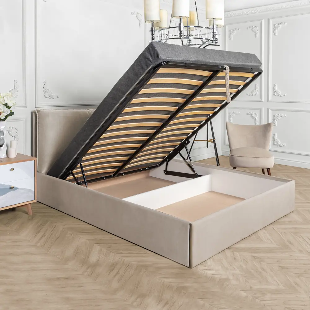 Фото 4 Кровать двуспальная Dg-home Эстетика 188x97x221 см велюр цвет кремовый Фото 4 Кровать двуспальная Dg-home Эстетика 188x97x221 см велюр цвет кремовый