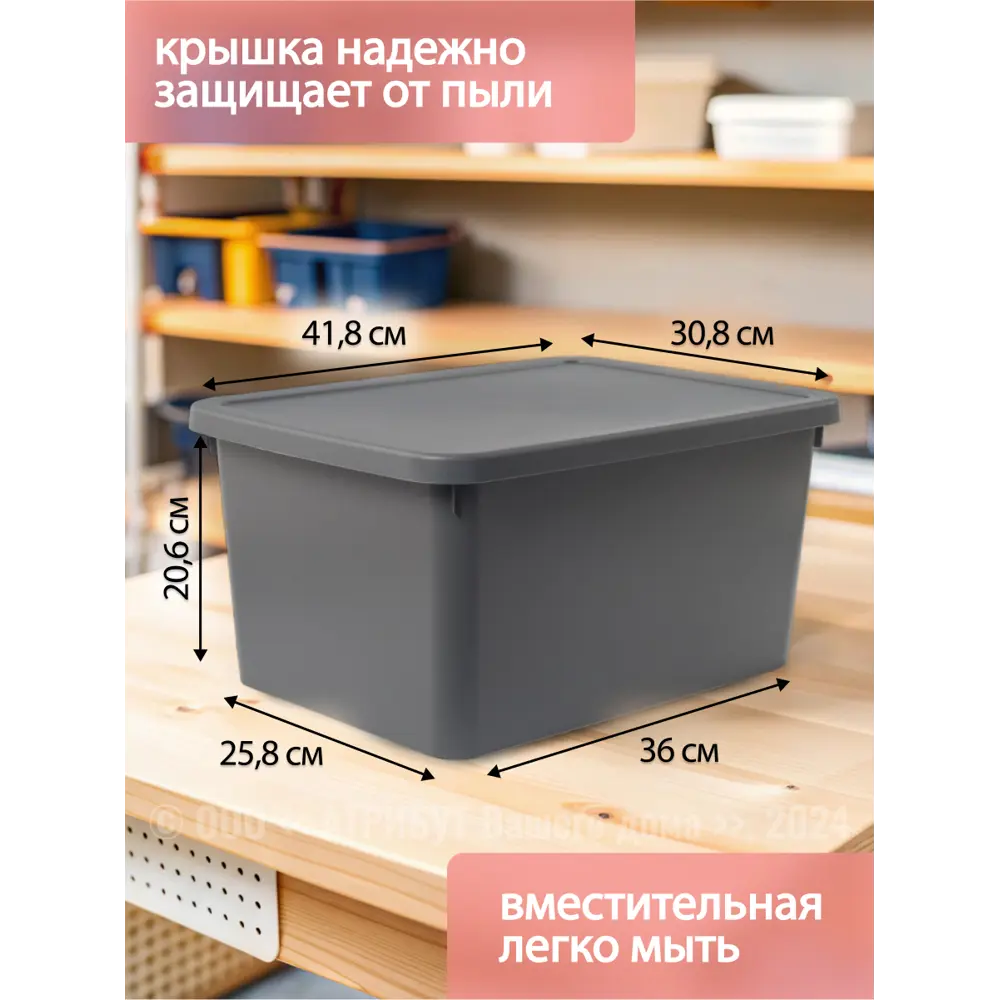 Фото 5 Контейнер для хранения HOBBY LIFE STORUM тёмно-серая 20л 42.3x31.1x20.7см с крышкой Фото 5 Контейнер для хранения HOBBY LIFE STORUM тёмно-серая 20л 42.3x31.1x20.7см с крышкой