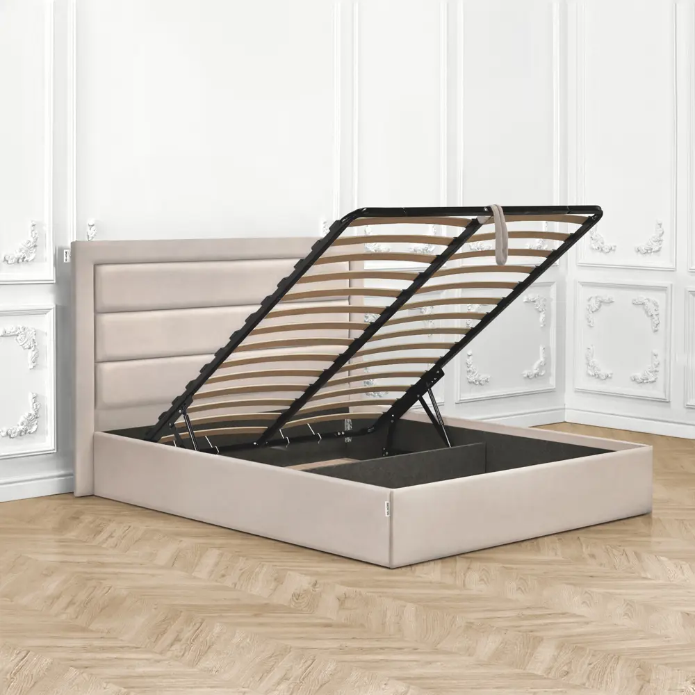 Фото 4 Кровать двуспальная Dg-home Luna с подъемным механизмом и ящиком для белья 206x121x207 см велюр цвет кремовый Фото 4 Кровать двуспальная Dg-home Luna с подъемным механизмом и ящиком для белья 206x121x207 см велюр цвет кремовый