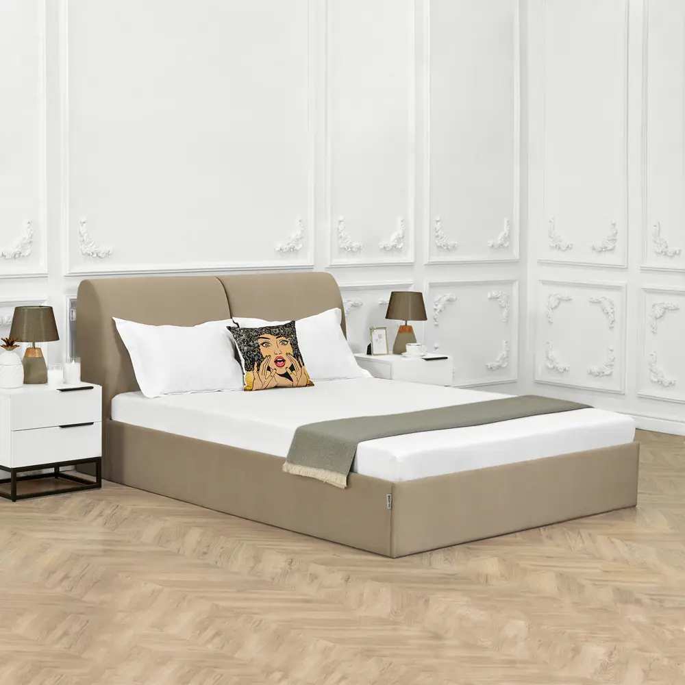 Фото 6 Кровать двуспальная Dg-home Альба 186x100x230 см велюр цвет бежевый Фото 6 Кровать двуспальная Dg-home Альба 186x100x230 см велюр цвет бежевый
