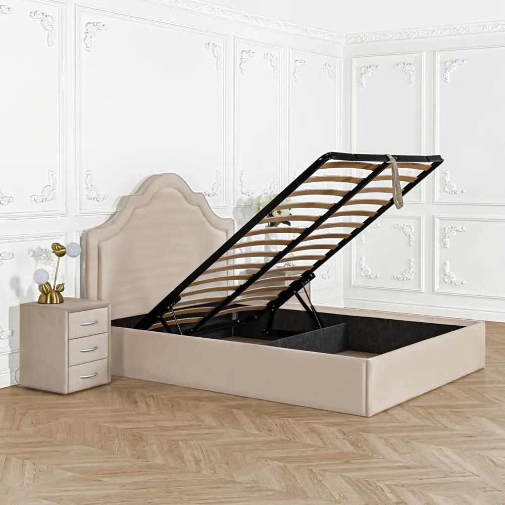 Фото 4 Кровать двуспальная Dg-home Одри с подъемным механизмом и ящиком для белья 166x130x207 см велюр цвет кремовый Фото 4 Кровать двуспальная Dg-home Одри с подъемным механизмом и ящиком для белья 166x130x207 см велюр цвет кремовый