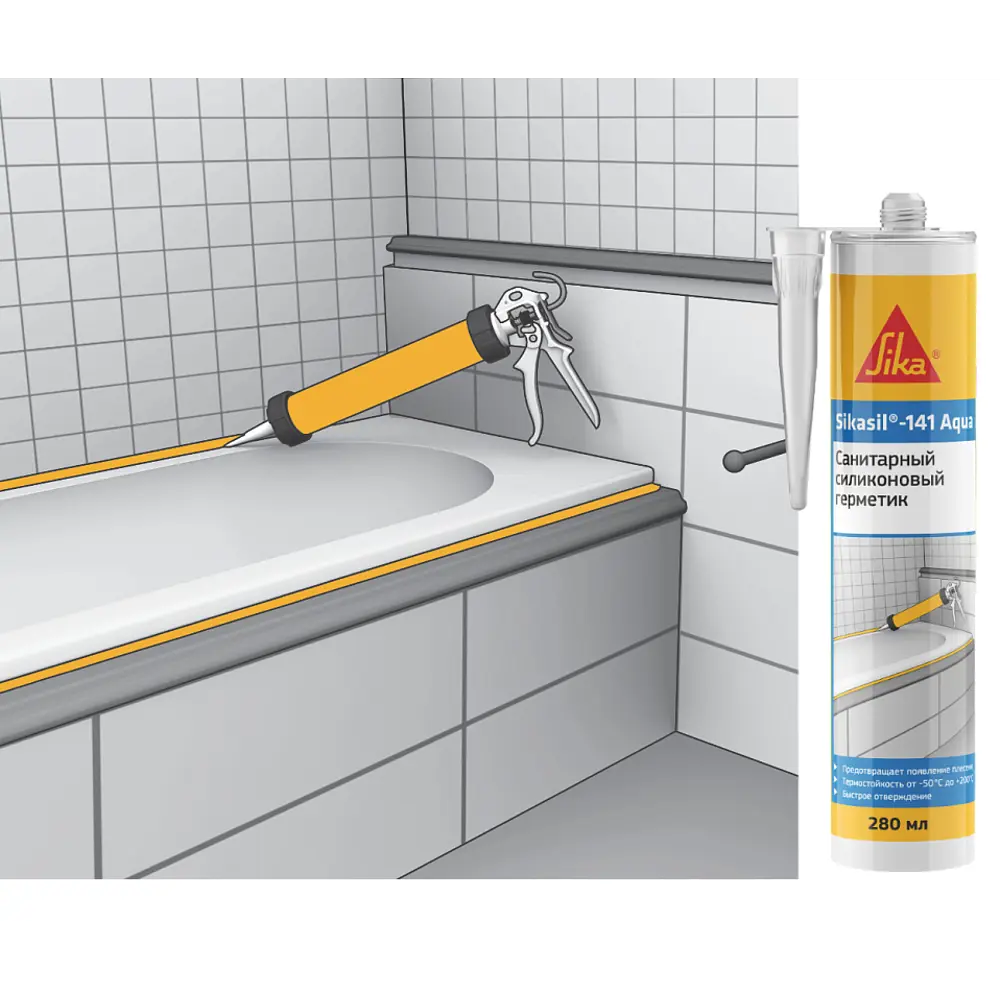 Фото 2 Герметик силиконовый Sika Aqua санитарный белый 0.3 л Фото 2 Герметик силиконовый Sika Aqua санитарный белый 0.3 л