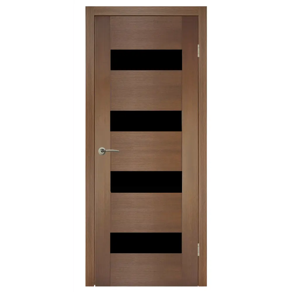 Фото Комплект межкомнатной двери Лесма Стиль Рондо 23 80x200см пленка ПВХ отделка стеклом black star цвет орех с коробом и наличниками Фото Комплект межкомнатной двери Лесма Стиль Рондо 23 80x200см пленка ПВХ отделка стеклом black star цвет орех с коробом и наличниками