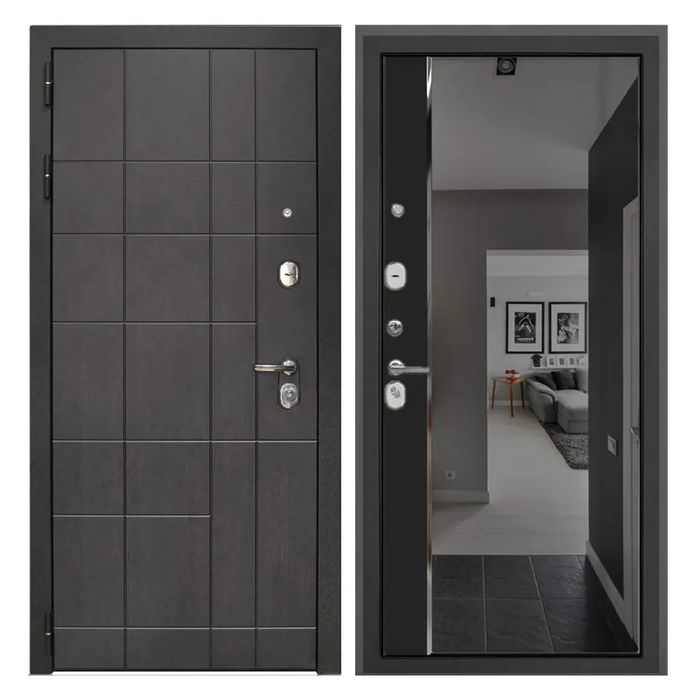 Фото Входная дверь Bunker Аллегро 205x88см левый цвет черный кварц/венге с зеркалом