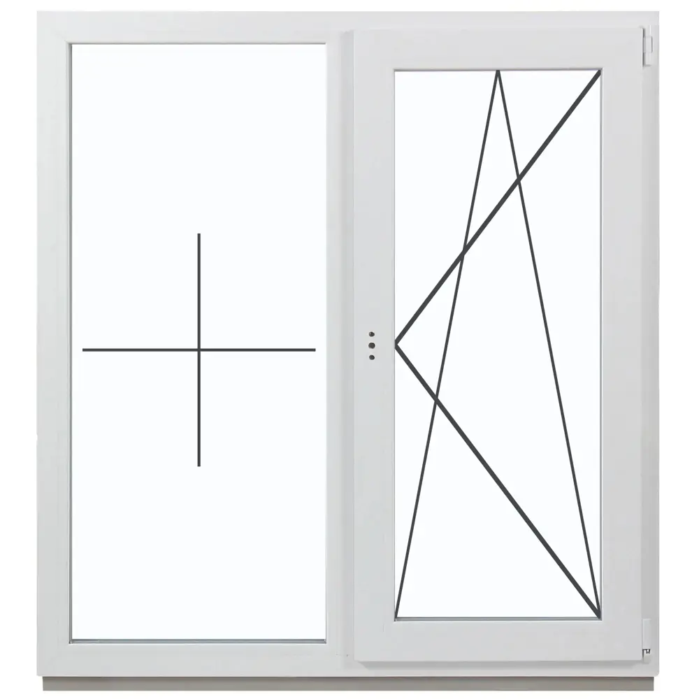 Фото Пластиковое окно ПВХ Deceuninck двустворчатое правый 600x1600мм (ВхШ) однокамерный стеклопакет белый (с двух сторон)