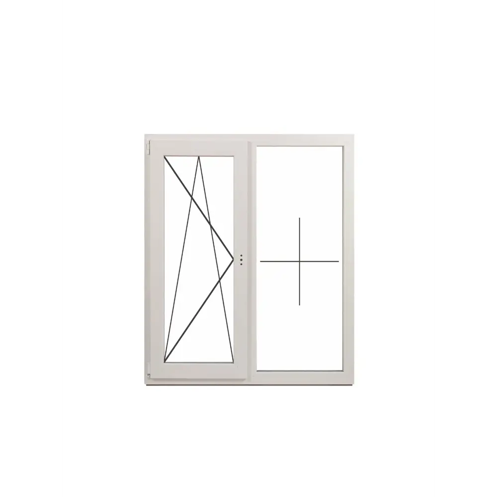 Фото Пластиковое окно ПВХ Deceuninck двустворчатое левый 700x1100мм (ВхШ) однокамерный стеклопакет белый (с двух сторон)