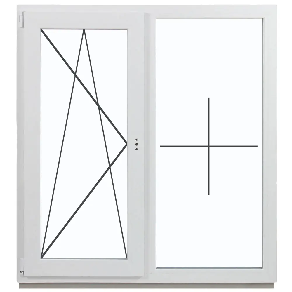 Фото Пластиковое окно ПВХ Deceuninck двустворчатое левый 700x1300мм (ВхШ) однокамерный стеклопакет белый (с двух сторон)