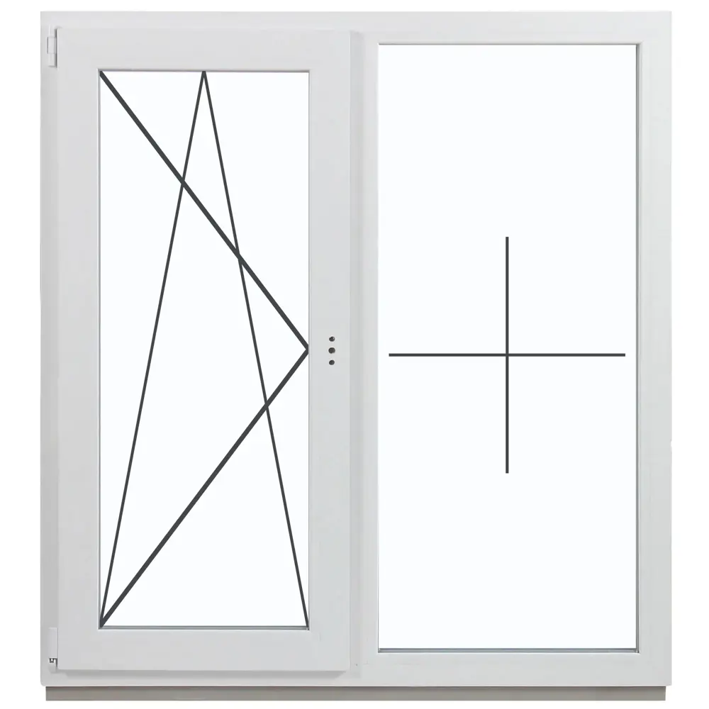 Фото Пластиковое окно ПВХ Deceuninck двустворчатое левый 1600x1400мм (ВхШ) однокамерный стеклопакет белый (с двух сторон)