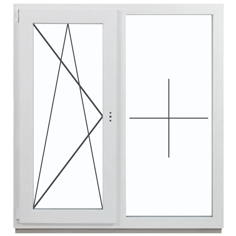 Фото Пластиковое окно ПВХ Deceuninck двустворчатое левый 600x1600мм (ВхШ) однокамерный стеклопакет белый (с двух сторон)