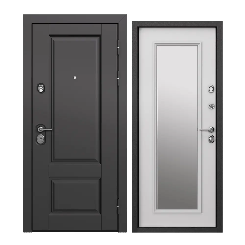 Фото Входная дверь Torex Defender 205x86см правый цвет белый/темный пепел с зеркалом Фото Входная дверь Torex Defender 205x86см правый цвет белый/темный пепел с зеркалом