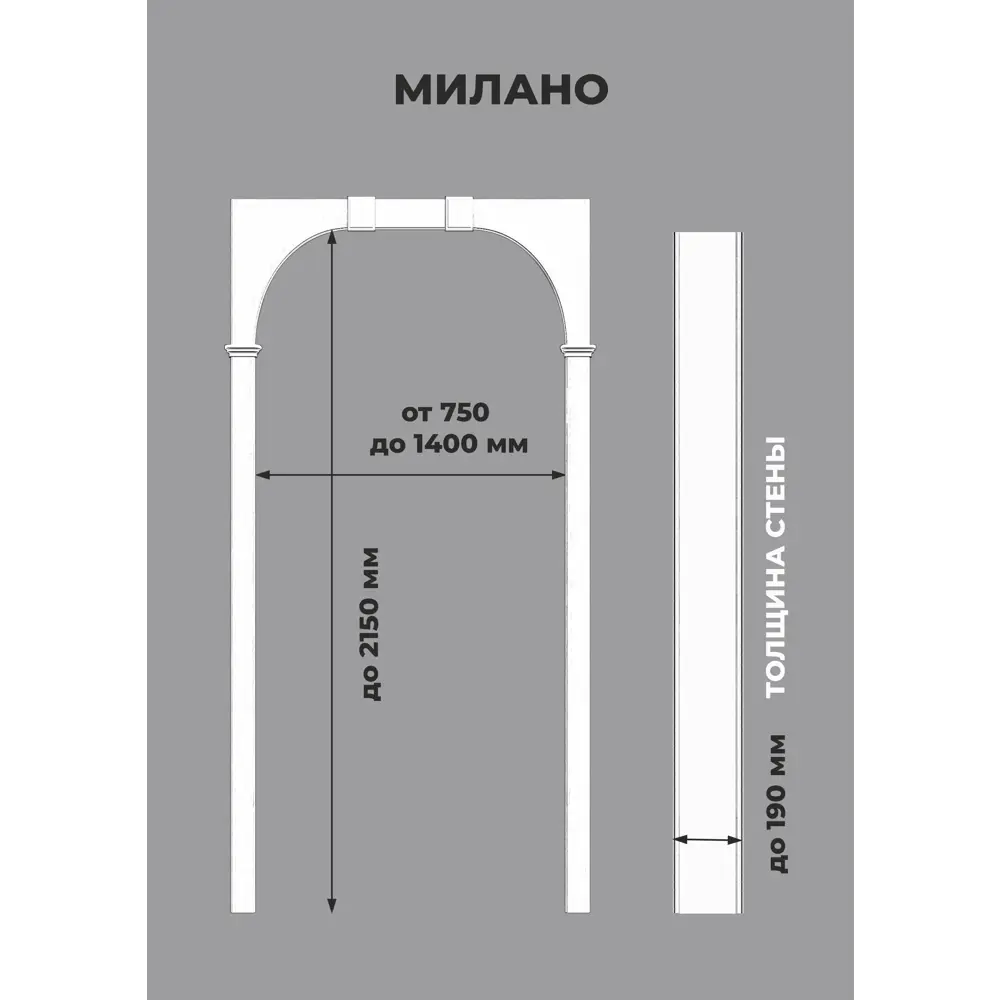 Фото 3 Арка межкомнатная Лесма стиль Милано 220x70-130см эмалит светло серый Фото 3 Арка межкомнатная Лесма стиль Милано 220x70-130см эмалит светло серый