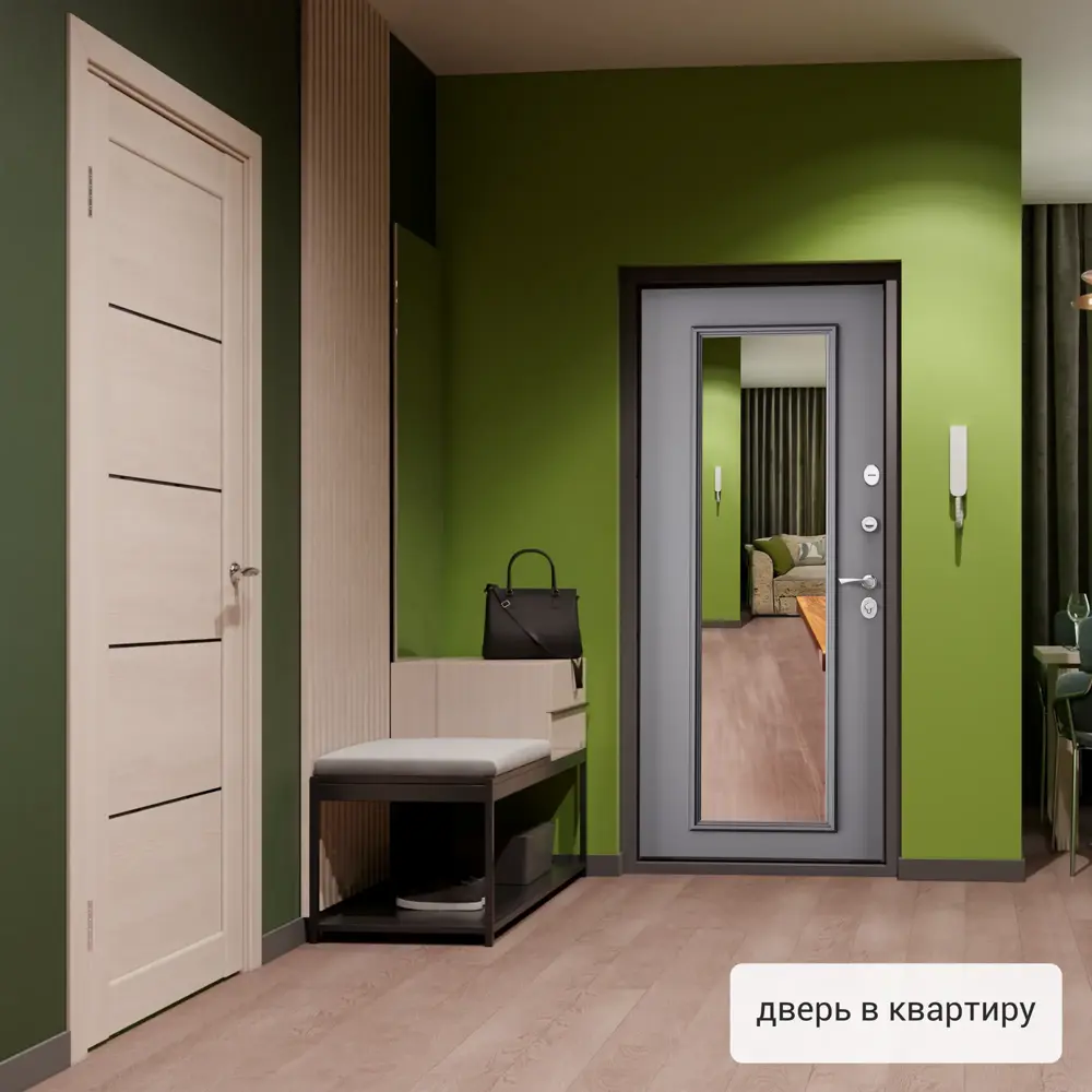Фото 3 Входная дверь для квартиры Torex Flat-M 210x95см правый цвет гриджио/темно-серый букле графит с зеркалом Фото 3 Входная дверь для квартиры Torex Flat-M 210x95см правый цвет гриджио/темно-серый букле графит с зеркалом