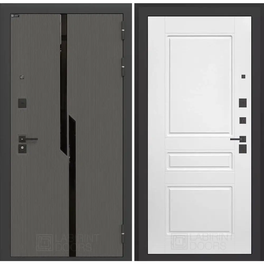 Фото Входная дверь Labirintdoors Карбон 205x96см правый цвет белый софт/лофт графит с панелью П03 Фото Входная дверь Labirintdoors Карбон 205x96см правый цвет белый софт/лофт графит с панелью П03