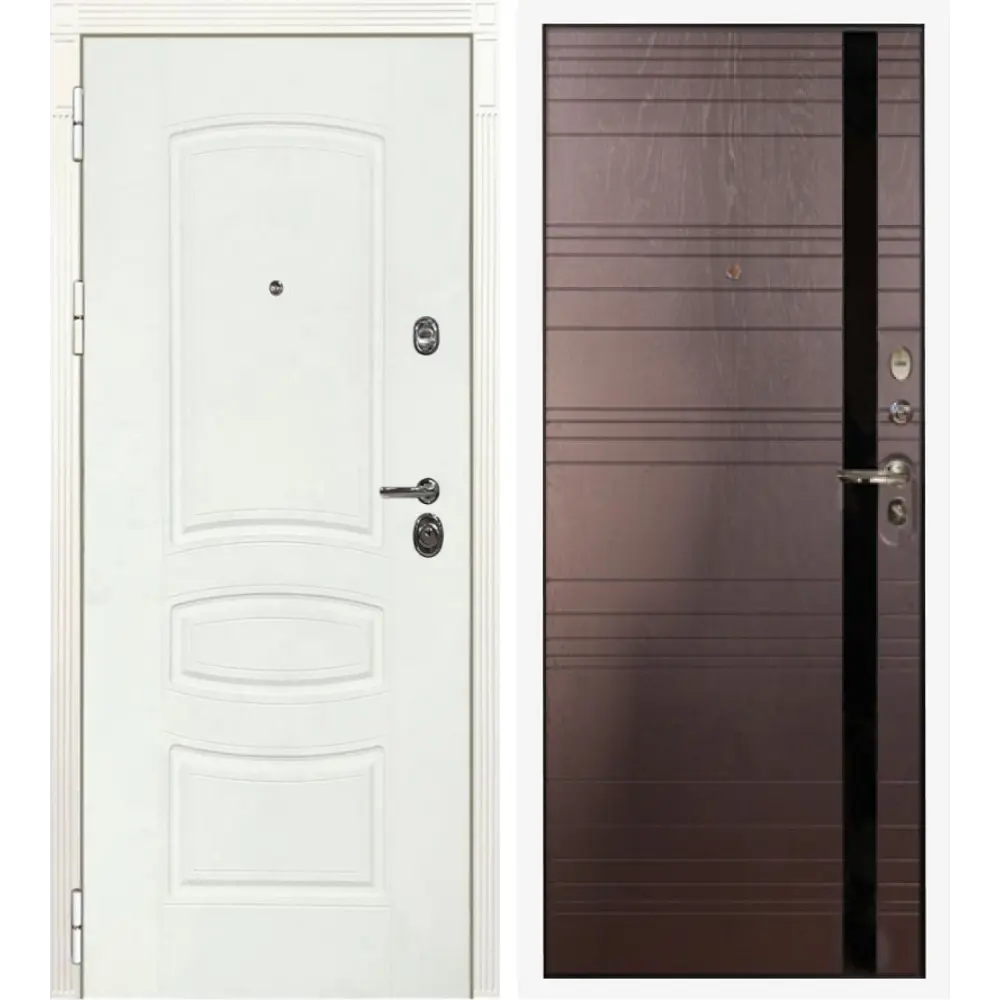 Фото Входная дверь Lex Император № 1 внутренняя панель № 31 левый 205x96см ясень шоколад/белый Фото Входная дверь Lex Император № 1 внутренняя панель № 31 левый 205x96см ясень шоколад/белый