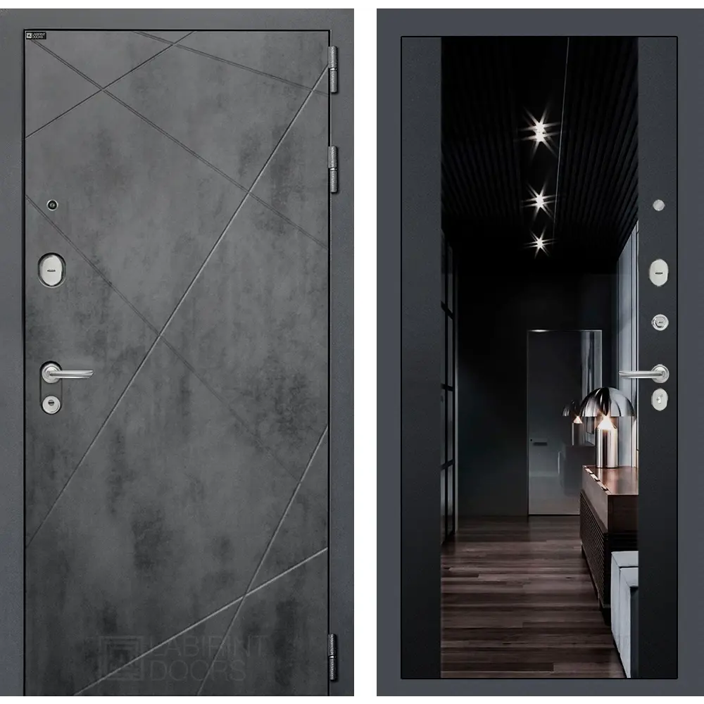 Фото Входная дверь Labirintdoors Лофт 205x88см правый цвет черный кварц/бетон темный с зеркалом ФЛЗ-1 Фото Входная дверь Labirintdoors Лофт 205x88см правый цвет черный кварц/бетон темный с зеркалом ФЛЗ-1