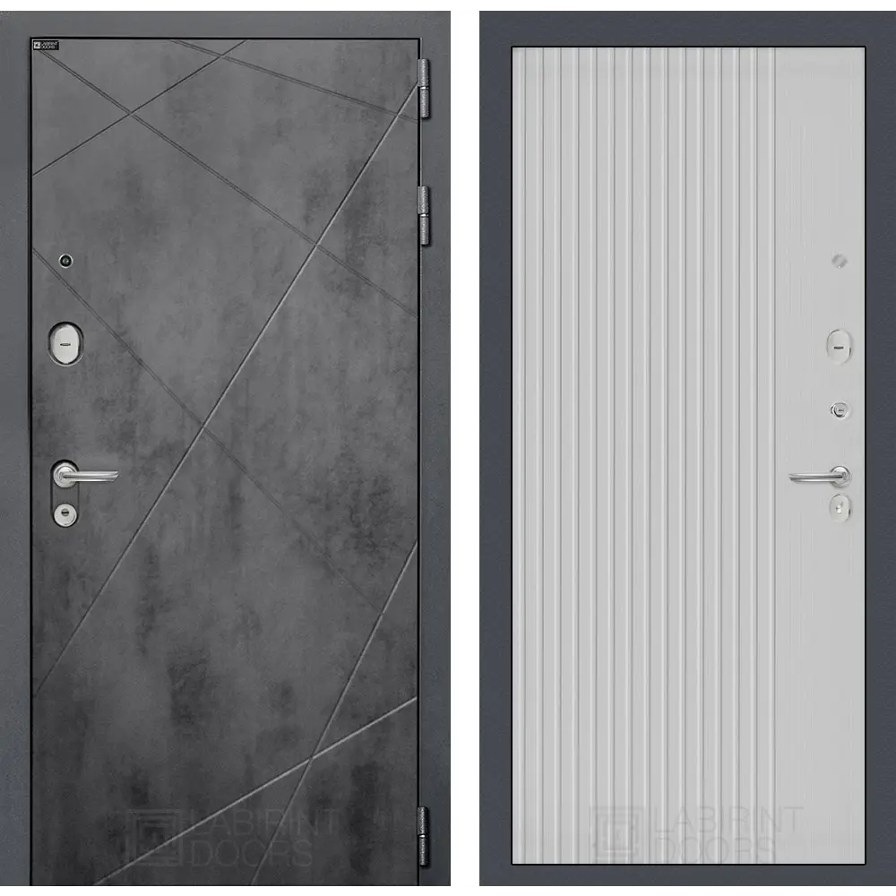 Фото Входная дверь Labirintdoors Лофт с панелью Хомс правый 205x88см цвет бетон темный/белый софт рельеф Фото Входная дверь Labirintdoors Лофт с панелью Хомс правый 205x88см цвет бетон темный/белый софт рельеф