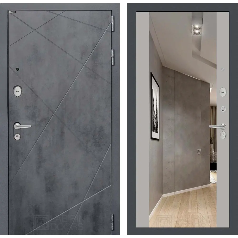 Фото Входная дверь Labirintdoors Лофт 205x96см правый цвет грей софт/бетон темный с зеркалом ФЛЗ-1 Фото Входная дверь Labirintdoors Лофт 205x96см правый цвет грей софт/бетон темный с зеркалом ФЛЗ-1