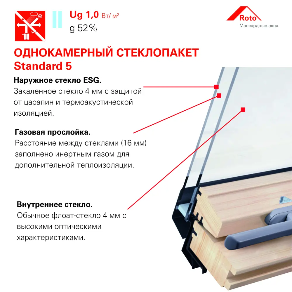 Фото 3 Мансардное окно деревянное Roto R45 H100 однокамерный 1180x650мм антрацит Фото 3 Мансардное окно деревянное Roto R45 H100 однокамерный 1180x650мм антрацит