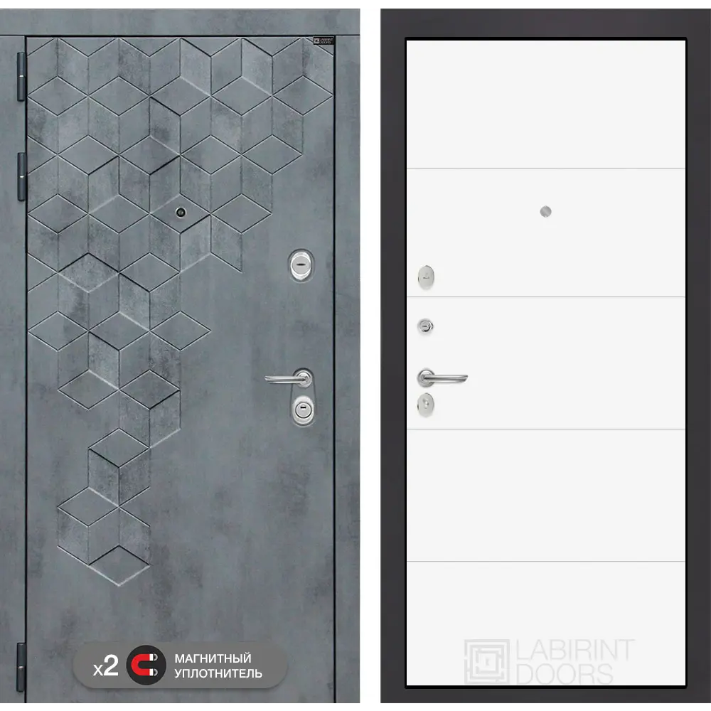 Фото Входная дверь Labirintdoors Бетон П13 левый 205x96см цвет бетон темный/белый софт Фото Входная дверь Labirintdoors Бетон П13 левый 205x96см цвет бетон темный/белый софт