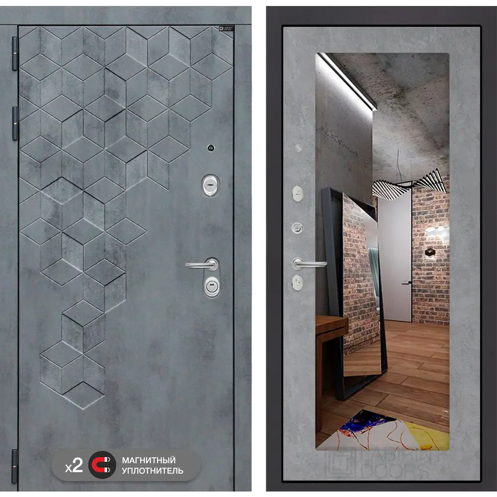 Фото Входная дверь Labirintdoors Бетон зеркало П18 правый 205x88см цвет бетон темный/бетон светлый Фото Входная дверь Labirintdoors Бетон зеркало П18 правый 205x88см цвет бетон темный/бетон светлый