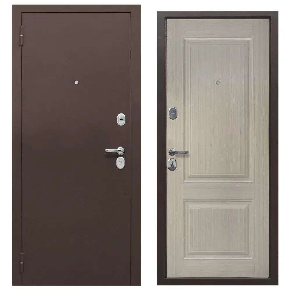 Фото Входная дверь Diva Foreman Т левый 205x86см цвет антик медь/бежевый клен Фото Входная дверь Diva Foreman Т левый 205x86см цвет антик медь/бежевый клен